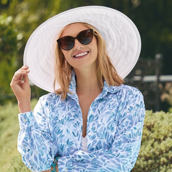 Solumbra Sun Precautions Supreme Shade Hat White Cotton Wide Brim MED New